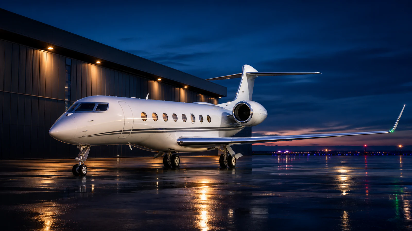 Representative heavy jet on an executive aviation ramp